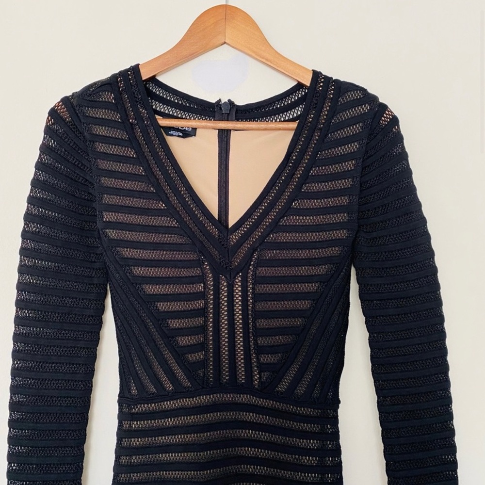 Bebe Black Long Sleeve Fitted Dress
